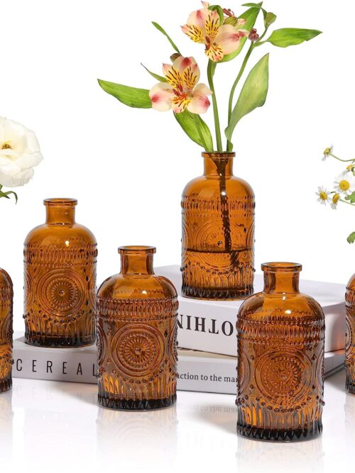 Glass Bud Vases Set of 6, Small Clear Bud Vases in Bulk, Mini Vintage Decorative Bottles