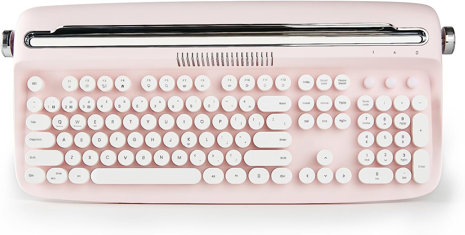Wireless Typewriter Keyboard, Retro Bluetooth Aesthetic Keyboard with  Integrated Stand for Multi-Device