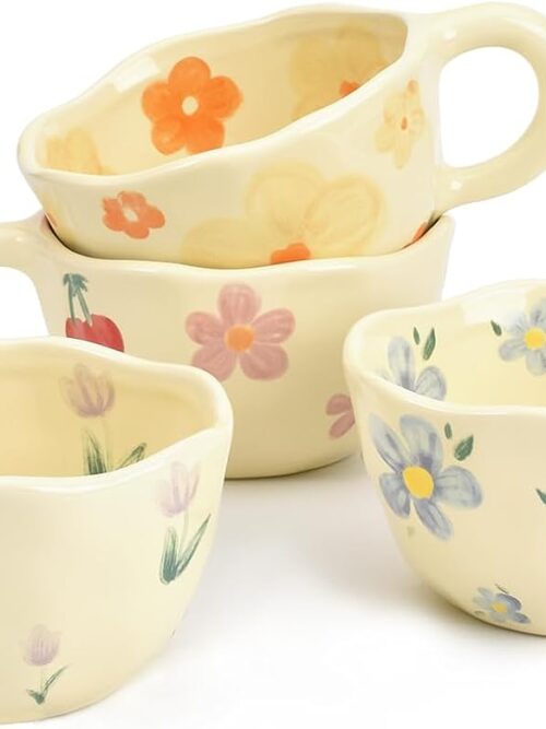 Ceramic Coffee Mug Set of 4, Creative Flower Mug for Office and Home