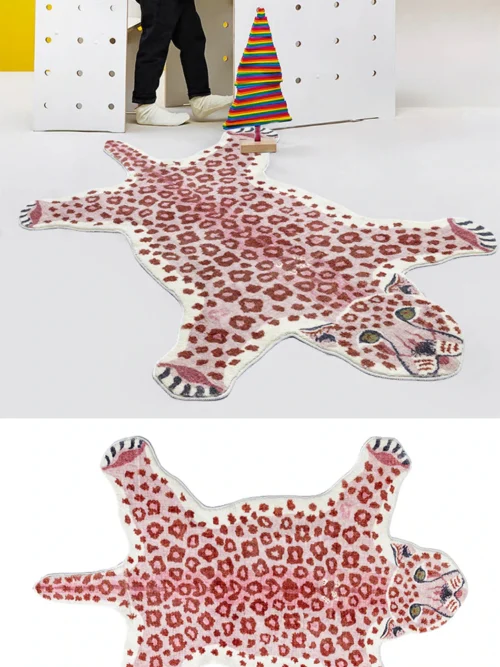 Leopard Shaped Children's Bedroom Carpets Home Decor Light Luxury Fashion Minimalist Cute Cartoon Soft Bedside Rugs